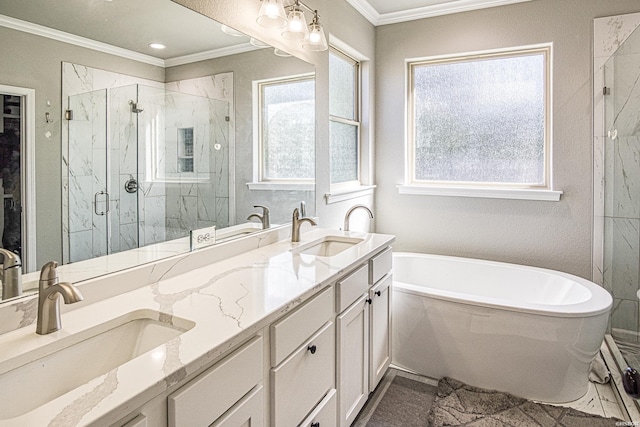 308 Blue Bell Ct, Hot Springs, AR 71901 - full bath with a soaking tub, a sink, and crown molding