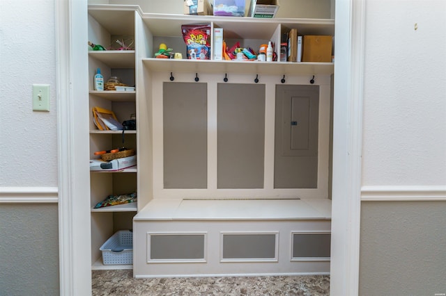 mudroom with electric panel