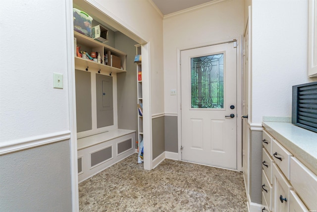 mudroom with ornamental molding