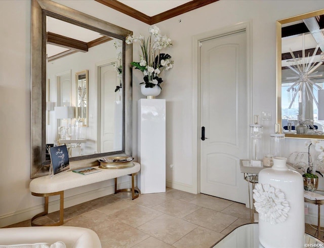 130 Grand Isle Dr Unit 3F, Hot Springs, AR 71913 - bathroom with crown molding, beamed ceiling, and baseboards