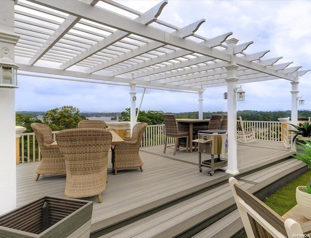 130 Grand Isle Dr Unit 3F, Hot Springs, AR 71913 - wooden terrace featuring outdoor dining space and a pergola