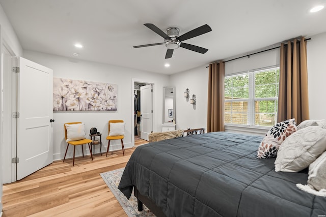 624 Ridgeway St, Hot Springs, AR 71901 - bedroom featuring light wood-style floors, recessed lighting, a spacious closet, and ceiling fan