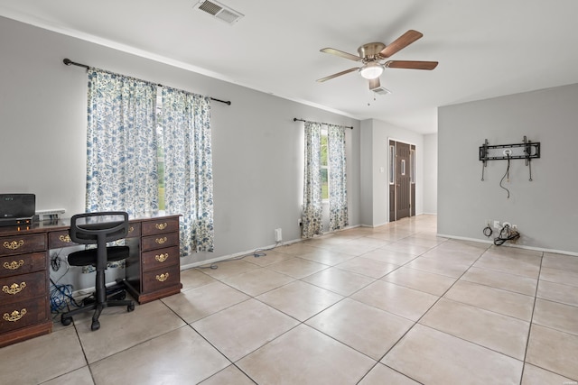 75 Grant 7, Sheridan, AR 72150 - office featuring tile patterned flooring, a ceiling fan, visible vents, and baseboards
