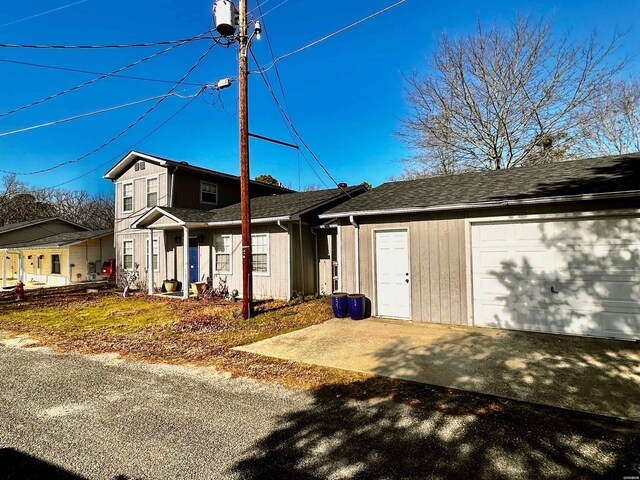 exterior space with a garage