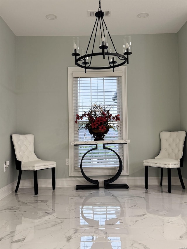 202 Quail Ridge Dr, Hot Springs, AR 71901 - living area featuring a chandelier and marble tiled floors