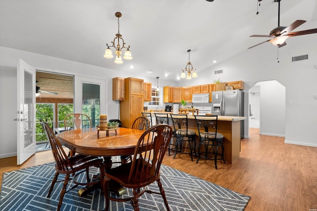 67 Delton Mccauley Rd, Kirby, AR 71950 - dining room with ceiling fan, baseboards, light wood-type flooring, a chandelier, and recessed lighting