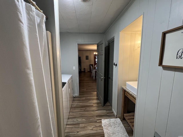 full bathroom with wood finished floors