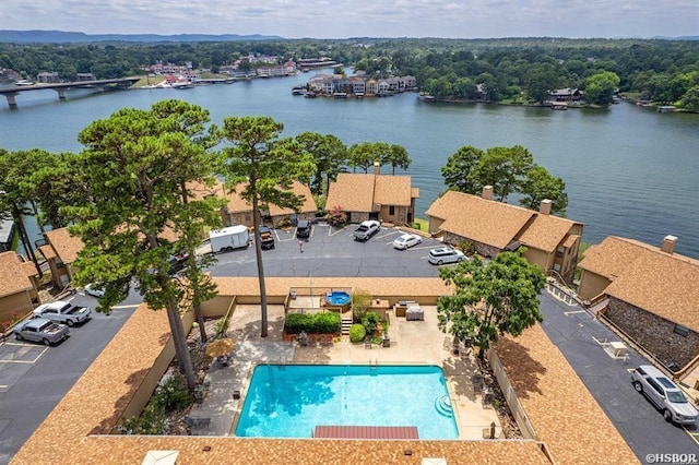 aerial view featuring a water view