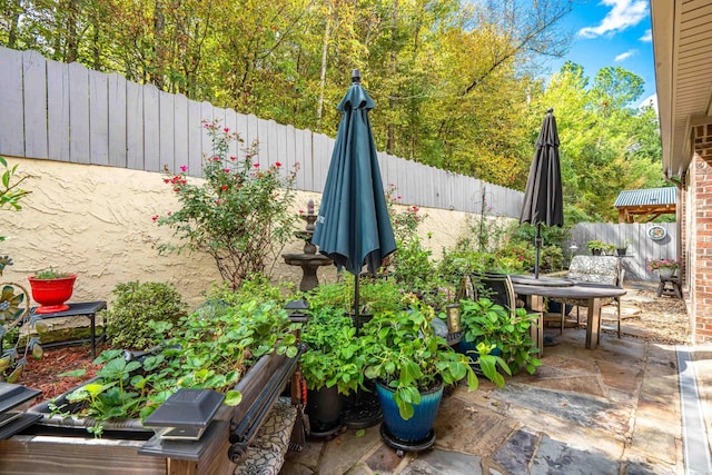 view of patio with outdoor dining space and a fenced backyard