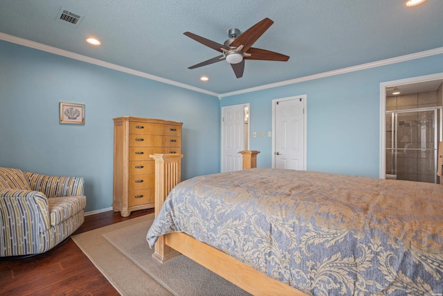 310 Kleinshore Rd Unit C9, Hot Springs, AR 71913 - bedroom with wood finished floors, recessed lighting, crown molding, a ceiling fan, and ensuite bath