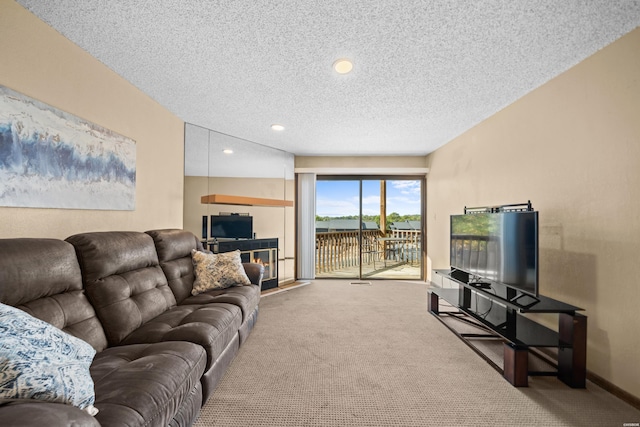 203 Stearns Pt Unit E1, Hot Springs, AR 71913 - carpeted living room featuring a textured ceiling and recessed lighting