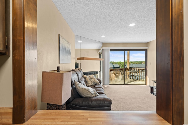 203 Stearns Pt Unit E1, Hot Springs, AR 71913 - carpeted living room featuring a textured ceiling and recessed lighting
