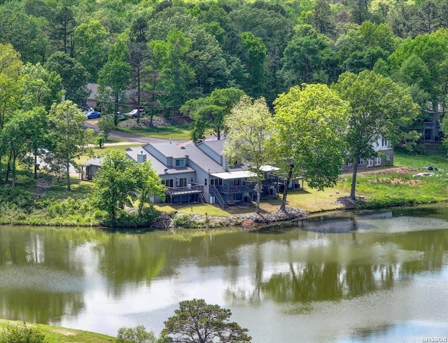 view of water feature featuring a view of trees
