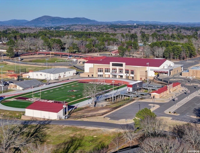 drone / aerial view featuring a mountain view