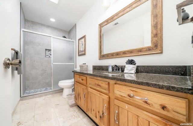 200 Hamilton Oaks Dr Unit D-3, Hot Springs, AR 71913 - full bathroom featuring a stall shower, marble finish floor, toilet, and vanity