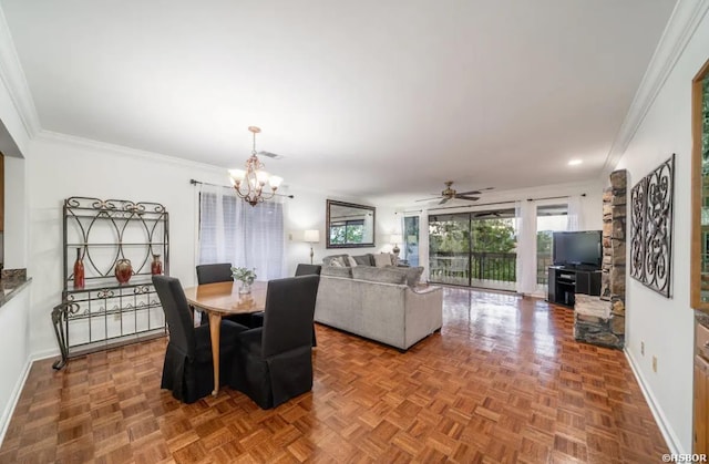 200 Hamilton Oaks Dr Unit D-3, Hot Springs, AR 71913 - dining room featuring baseboards, crown molding, and ceiling fan with notable chandelier