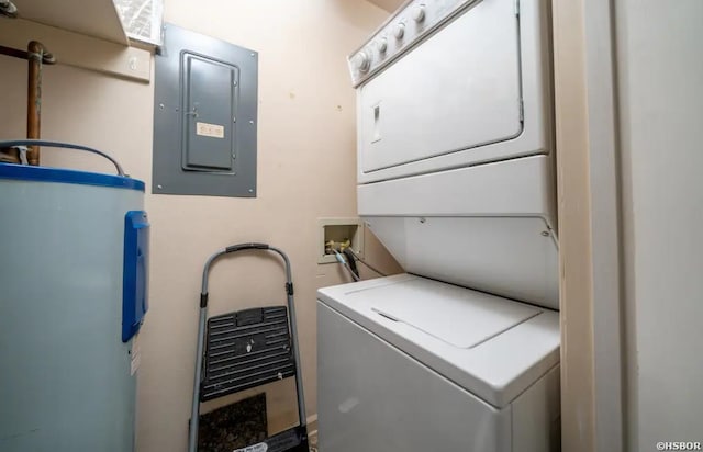 200 Hamilton Oaks Dr Unit D-3, Hot Springs, AR 71913 - laundry room with electric panel, electric water heater, stacked washer and clothes dryer, and laundry area