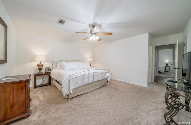 200 Hamilton Oaks Dr Unit D-3, Hot Springs, AR 71913 - bedroom featuring light carpet, baseboards, visible vents, and a ceiling fan