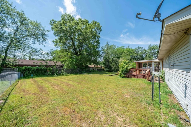 view of yard featuring a deck and a fenced backyard