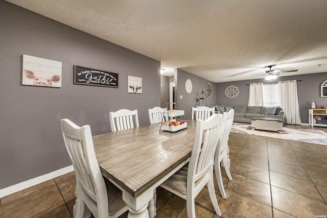 2939 Finch Rd, Bismarck, AR 71929 - tiled dining room featuring a textured ceiling, ceiling fan, and baseboards