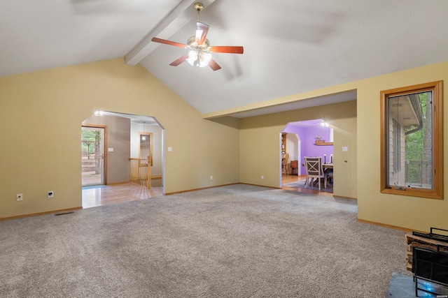 111 Black Oak Ct, Hot Springs, AR 71913 - unfurnished living room with arched walkways, light colored carpet, and ceiling fan