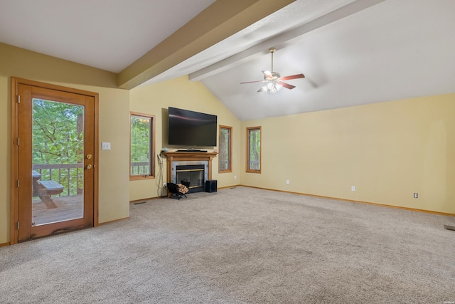 111 Black Oak Ct, Hot Springs, AR 71913 - unfurnished living room with a tile fireplace, ceiling fan, and carpet floors