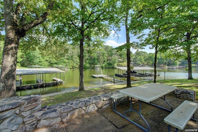 view of dock featuring a water view