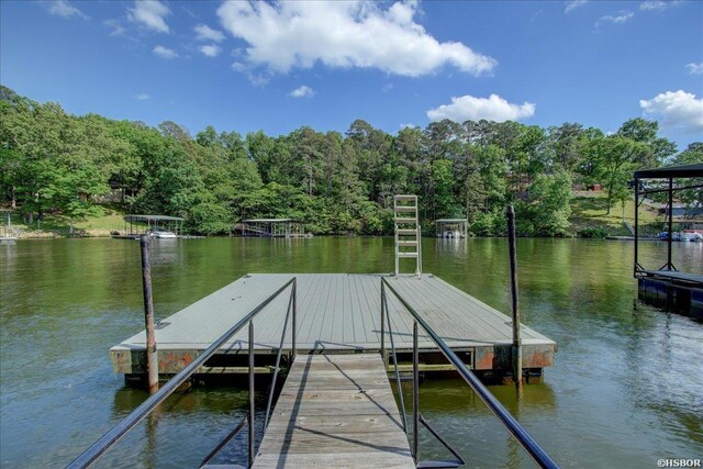 view of dock with a water view