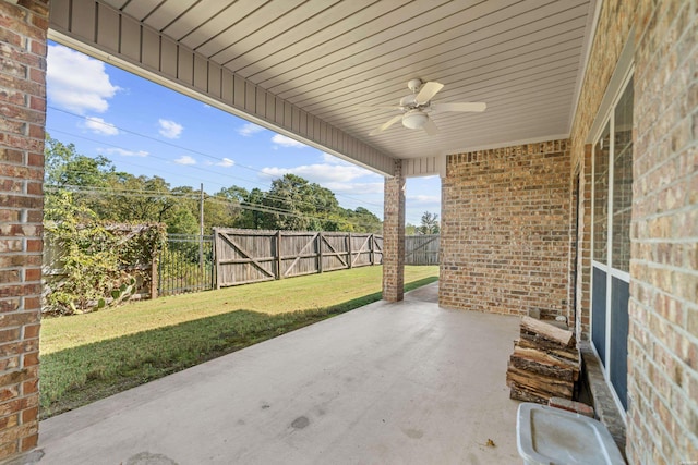 view of patio / terrace featuring a fenced backyard and ceiling fan