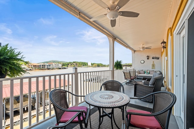 1380 Airport Rd Unit E-1, Hot Springs, AR 71913 - balcony featuring a water view and ceiling fan