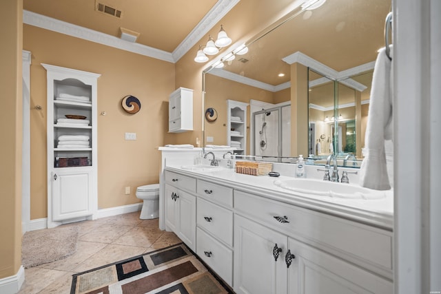 1380 Airport Rd Unit E-1, Hot Springs, AR 71913 - full bath with double vanity, a shower stall, ornamental molding, a closet, and tile patterned flooring
