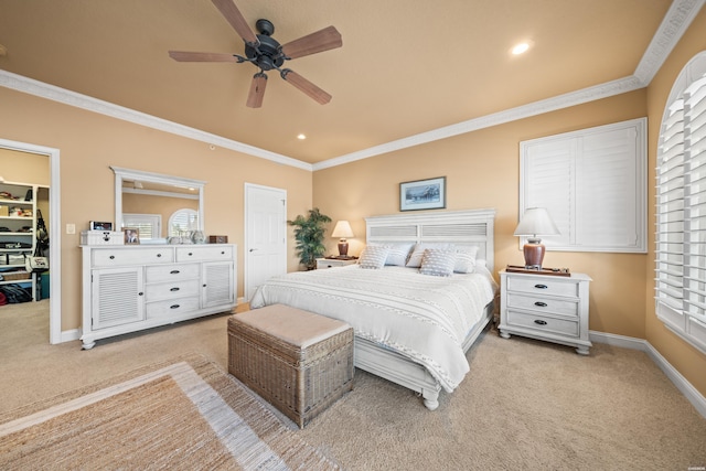 1380 Airport Rd Unit E-1, Hot Springs, AR 71913 - bedroom with carpet, a spacious closet, crown molding, ceiling fan, and recessed lighting