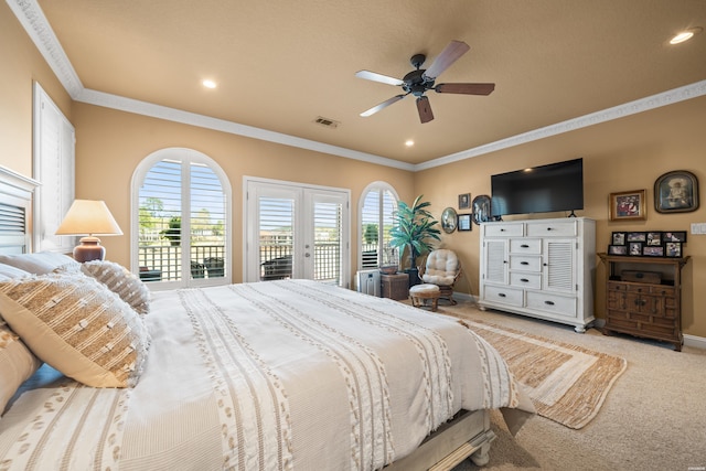 1380 Airport Rd Unit E-1, Hot Springs, AR 71913 - carpeted bedroom with access to outside, multiple windows, ornamental molding, french doors, and recessed lighting
