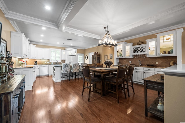 1380 Airport Rd Unit E-1, Hot Springs, AR 71913 - dining space with crown molding, dark wood-style flooring, recessed lighting, and a chandelier