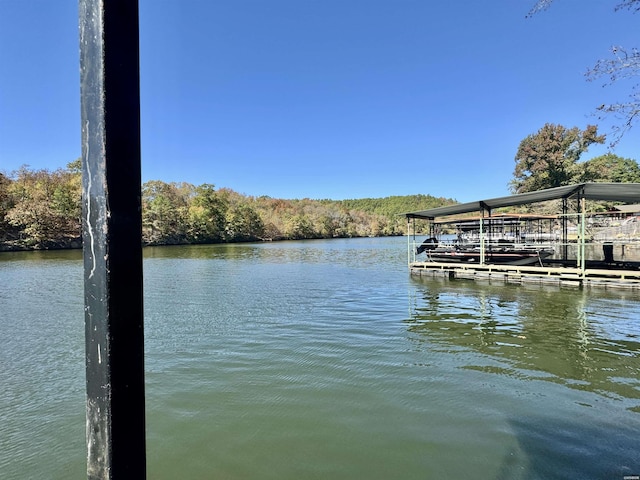 view of dock with a water view