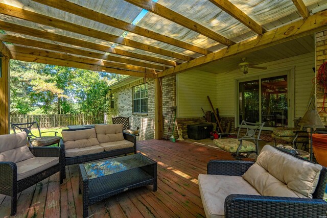 103 Deer View Ct, Hot Springs, AR 71913 - deck featuring an outdoor living space, ceiling fan, and a pergola