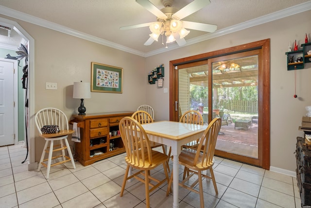 103 Deer View Ct, Hot Springs, AR 71913 - dining room with ornamental molding, light tile patterned floors, a ceiling fan, and baseboards