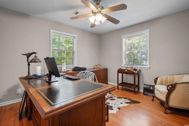 103 Deer View Ct, Hot Springs, AR 71913 - home office featuring plenty of natural light, light wood-style floors, ceiling fan, and a textured ceiling