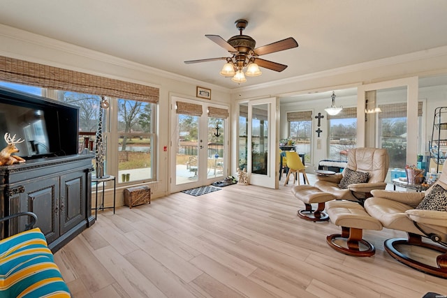 interior space with a ceiling fan