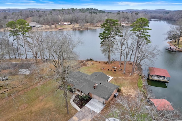 aerial view featuring a water view