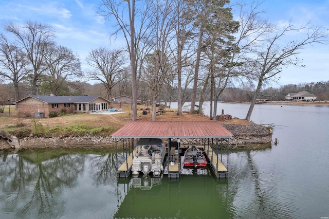 dock area featuring a water view and boat lift