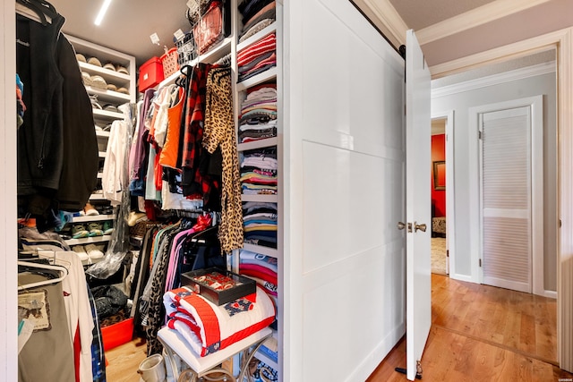 spacious closet featuring light wood-type flooring