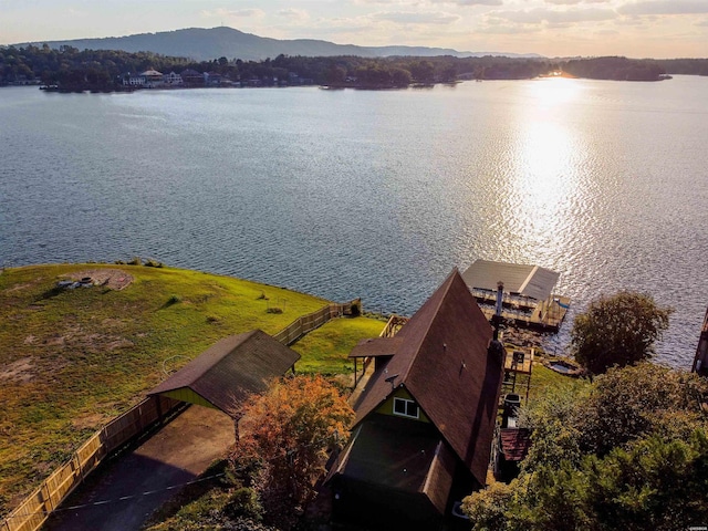 aerial view with a water and mountain view