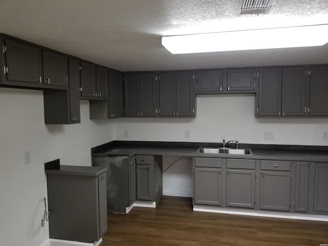 186 Vanadium Cir, Hot Springs, AR 71901 - kitchen with dark countertops, dark wood-style flooring, a sink, gray cabinetry, and visible vents