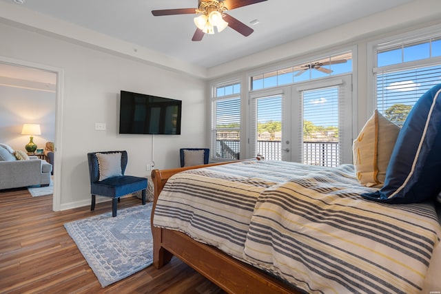 532 Grand Point Dr Unit B3, Hot Springs, AR 71901 - bedroom with access to outside, wood finished floors, baseboards, and a ceiling fan