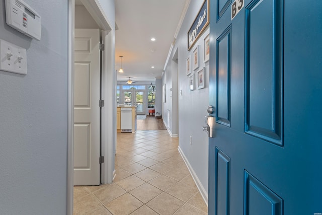 532 Grand Point Dr Unit B3, Hot Springs, AR 71901 - entryway with light tile patterned flooring, a ceiling fan, baseboards, and recessed lighting