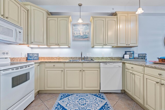 532 Grand Point Dr Unit B3, Hot Springs, AR 71901 - kitchen with white appliances, a sink, cream cabinetry, pendant lighting, and light tile patterned flooring