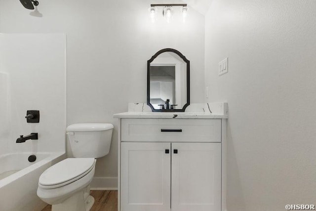 132 Lombard Ct, Hot Springs, AR 71901 - bathroom with vanity, baseboards, toilet, shower / bathtub combination, and wood finished floors