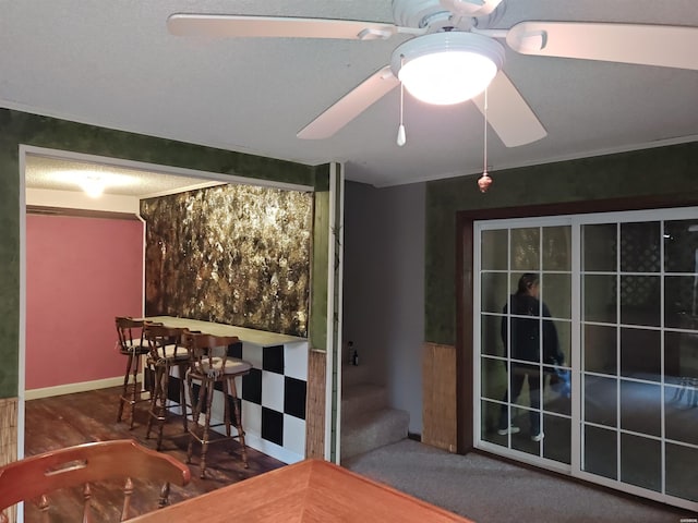 dining room with a ceiling fan