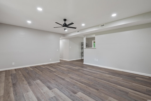401 Buttrum Rd, Royal, AR 71968 - empty room with recessed lighting, a ceiling fan, and dark wood-style flooring